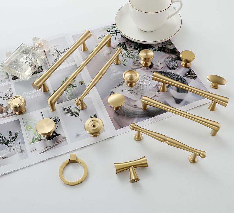 Modern Scandinavian Cabinet Handles Knobs Set Gold Solid Brass Minimalist Neoclassical Drawer Pulls Kitchen Wardrobe Furniture Makeover