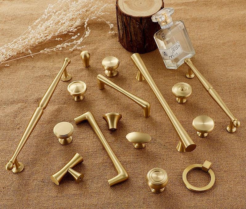 Modern Scandinavian Cabinet Handles Knobs Set Gold Solid Brass Minimalist Neoclassical Drawer Pulls Kitchen Wardrobe Furniture Makeover