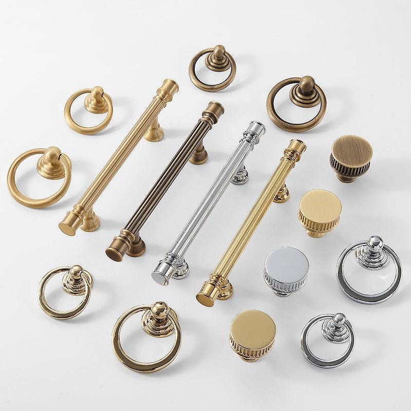 Luxury Cabinet Handles Ring Pulls Fluted Knobs Classic Bar Pulls Solid Brass Chrome Gold Dressers Wardrobe Doors Closets Kitchen Cabinets