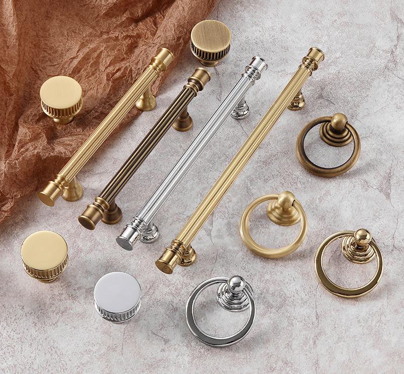 Luxury Cabinet Handles Ring Pulls Fluted Knobs Classic Bar Pulls Solid Brass Chrome Gold Dressers Wardrobe Doors Closets Kitchen Cabinets