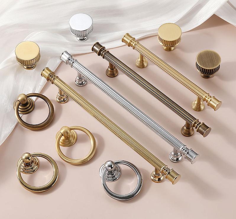 Luxury Cabinet Handles Ring Pulls Fluted Knobs Classic Bar Pulls Solid Brass Chrome Gold Dressers Wardrobe Doors Closets Kitchen Cabinets