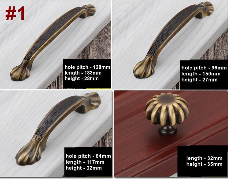 Antique Solid Brass Cabinet Handles Vintage Bronze Drawer Pulls Floral Carved Details Classic Retro Furniture Restoration