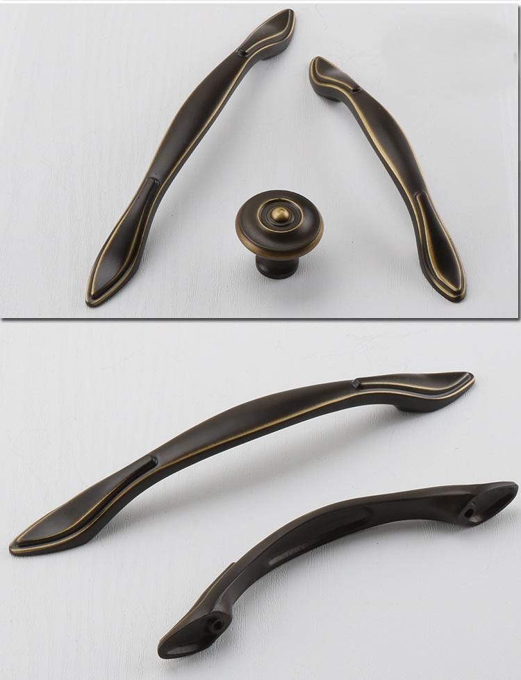 Antique Solid Brass Cabinet Handles Vintage Bronze Drawer Pulls Floral Carved Details Classic Retro Furniture Restoration