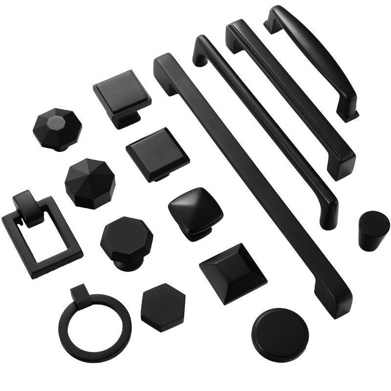 Modern Matte Black Cabinet Knobs Pulls Solid Brass Geometric Minimalist Hardware Set for Kitchen Bathroom Wardrobe Drawer Dresser Renovation