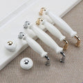 Ceramic & Solid Brass Cabinet Pulls White Vintage Drawer Handles Gold Chrome Accents Classic French Country Style Kitchens Cupboards Drawers