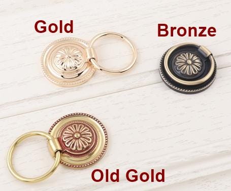 Vintage Ring Pull Handles Solid Brass Cabinets Drawers Antique Brass Black Red Bronze Floral Knobs Classic Retro Traditional Furniture Decor