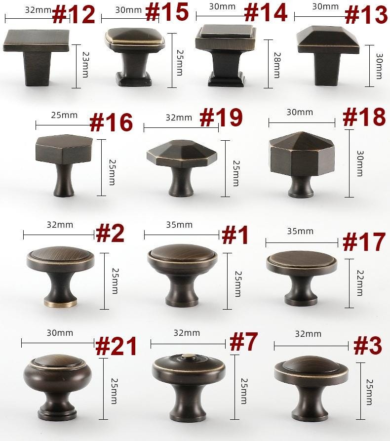 Solid Brass Geometric Cabinet Ring Pulls - Antique Bronze Finish - #3 / 1pc