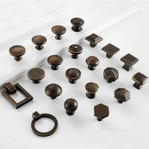 Solid Brass Geometric Cabinet Ring Pulls - Antique Bronze Finish - #1 / 1pc