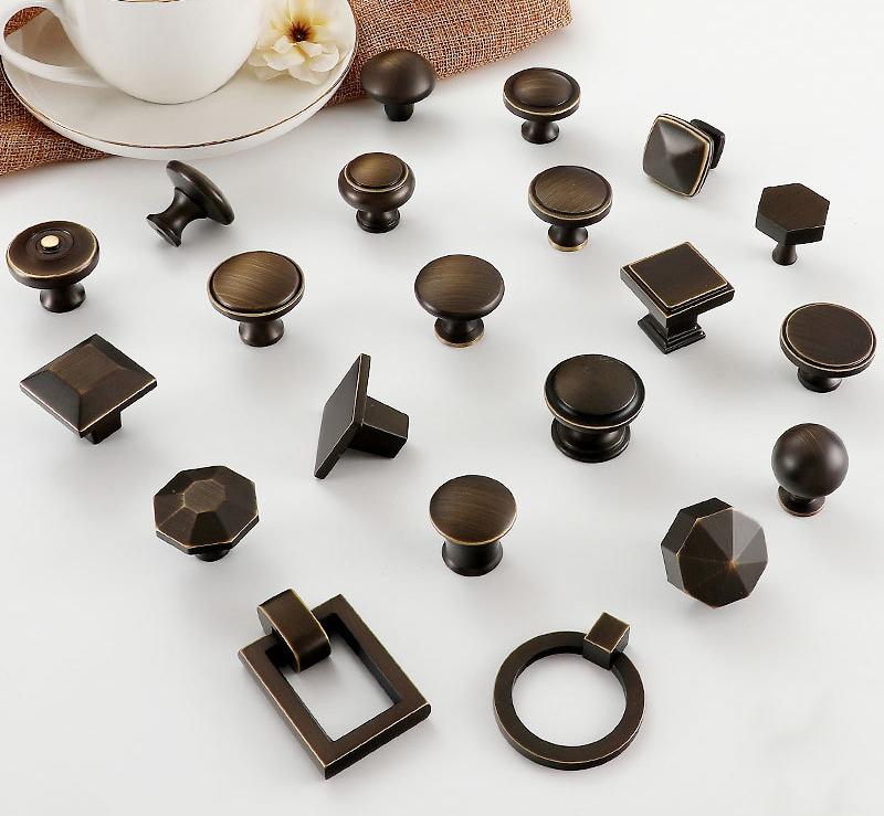 Solid Brass Geometric Cabinet Ring Pulls - Antique Bronze Finish - #6 / 1pc