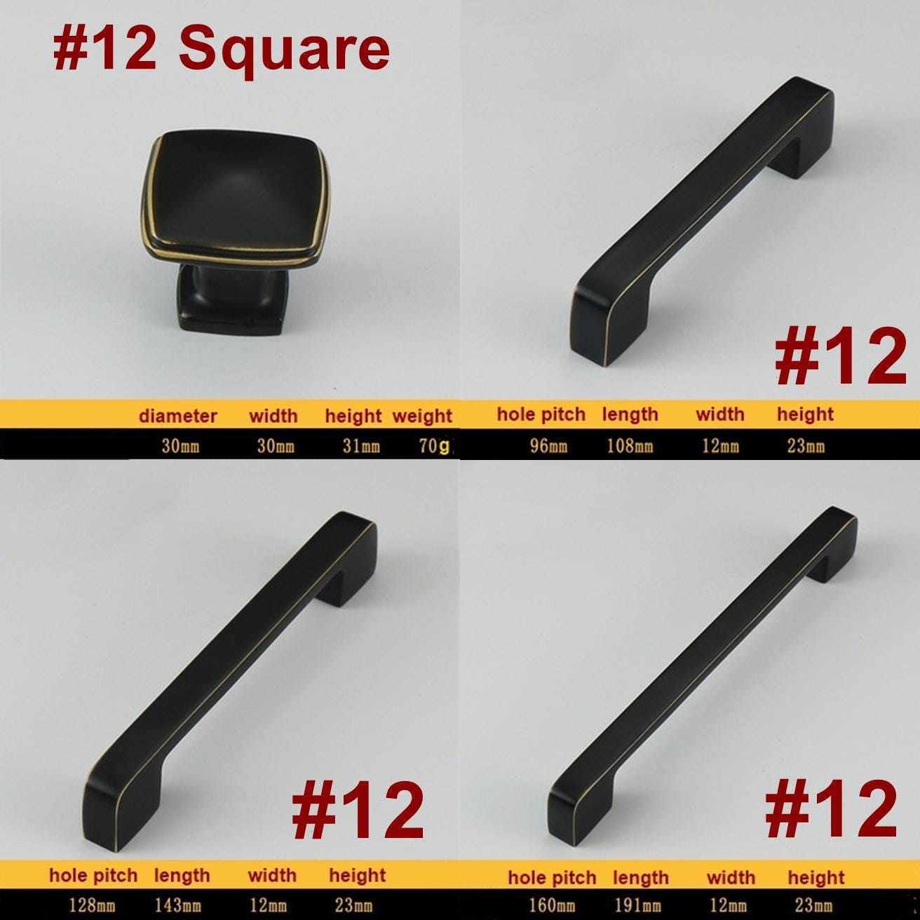 Matte Black Solid Brass Cabinet Knobs Gold Accents Art Deco Geometric Drawer Pulls Kitchen Dresser Closet Modern Classic Furniture