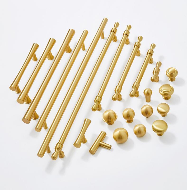 Luxury Gold Solid Brass Cabinet Handles Modern Minimalist Art Deco Drawer Pulls Knobs for Kitchens Wardrobes Dressers Classic Interiors