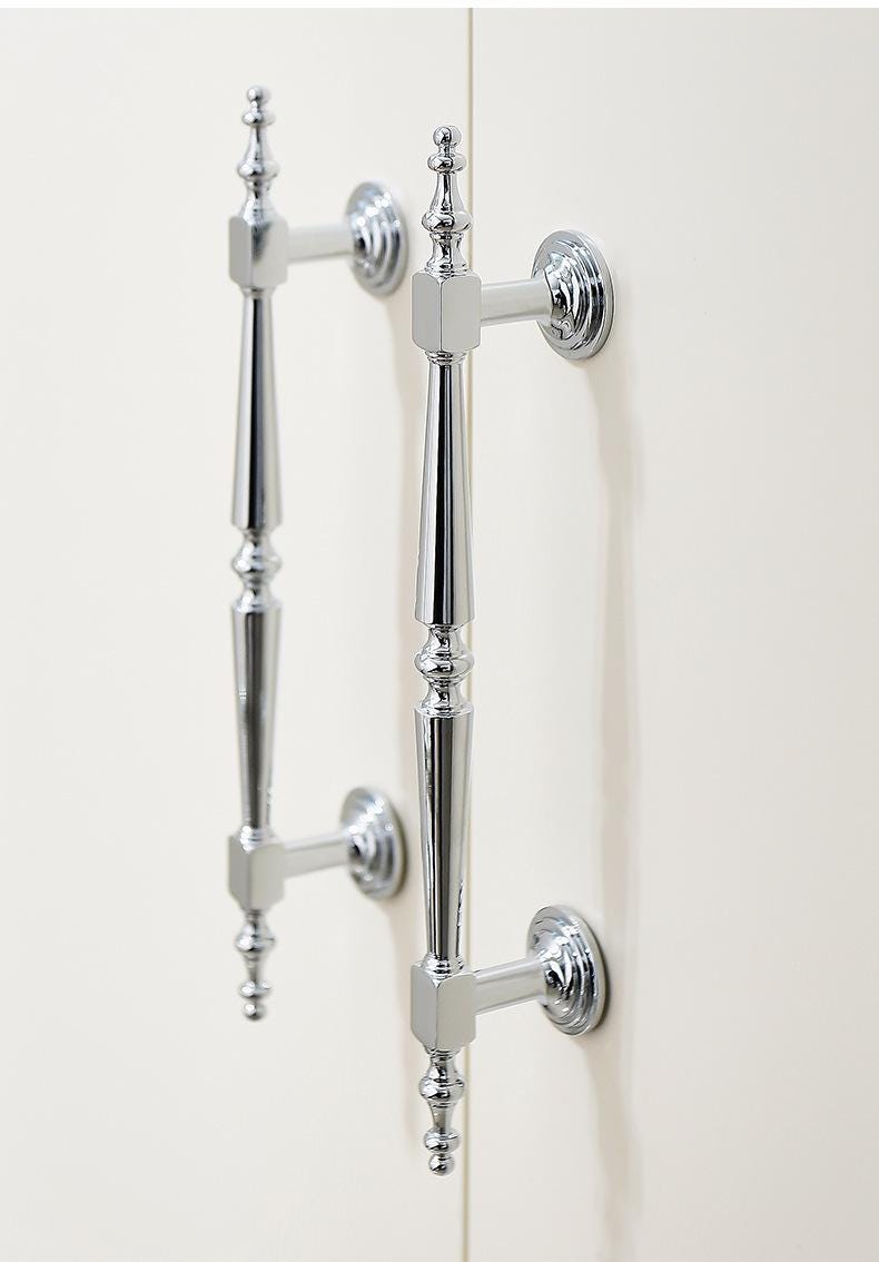 Classic Chrome Cabinet Handles Art Deco Victorian Silver Drawer Cups Pulls Knobs Luxury Kitchens Bathroom Wardrobe Dresser Elegant Interior