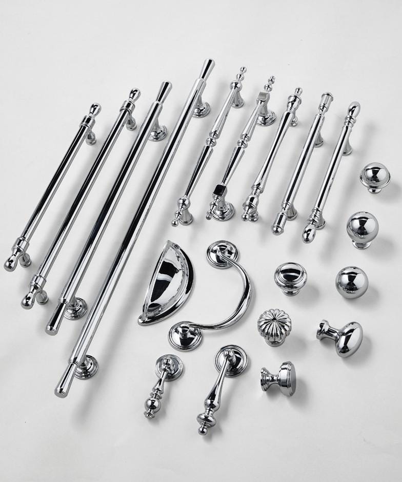 Classic Chrome Cabinet Handles Art Deco Victorian Silver Drawer Cups Pulls Knobs Luxury Kitchens Bathroom Wardrobe Dresser Elegant Interior