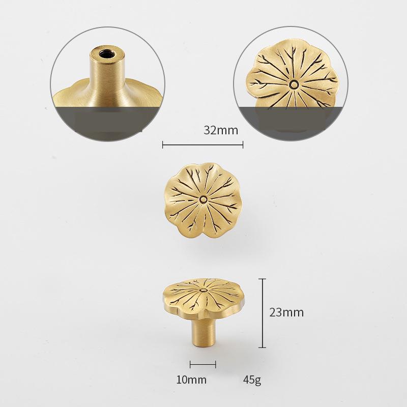 Antique Gold Flower Cabinet Solid Brass Knobs Rustic Boho Drawer Pulls Botanical Design Vintage Furniture Dresser Kitchen Decor