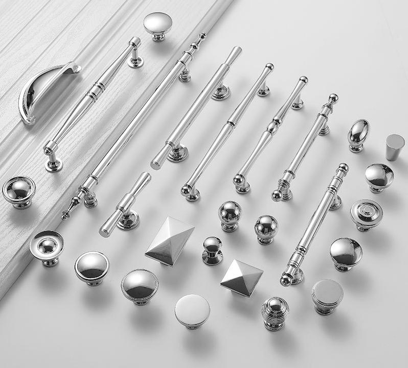 Chrome Solid Brass Cabinet Knobs Pulls Classic Modern Drawer Handles Polished Silver Kitchen Closet Dresser Furniture Makeover