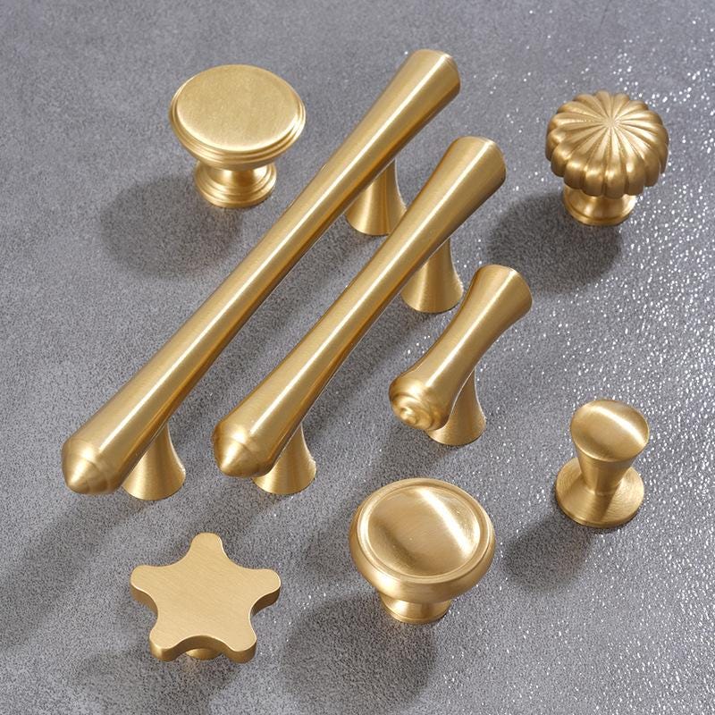 Elegant Matte Gold Solid Brass Cabinet Handles Knobs Modern Minimalist Neoclassical Deco Drawer Pulls Kitchen Closet Bedroom Furniture Doors
