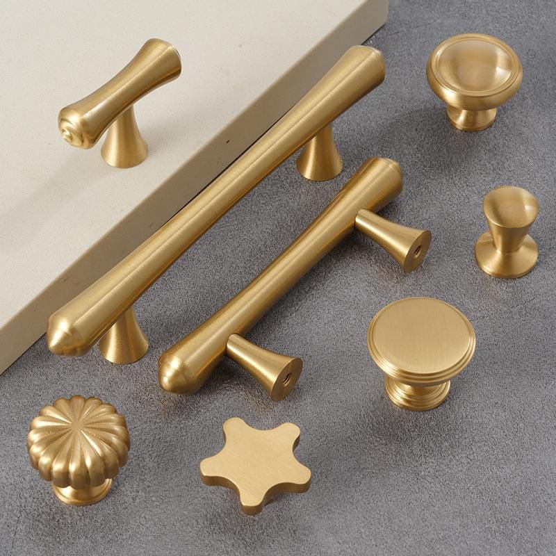 Elegant Matte Gold Solid Brass Cabinet Handles Knobs Modern Minimalist Neoclassical Deco Drawer Pulls Kitchen Closet Bedroom Furniture Doors