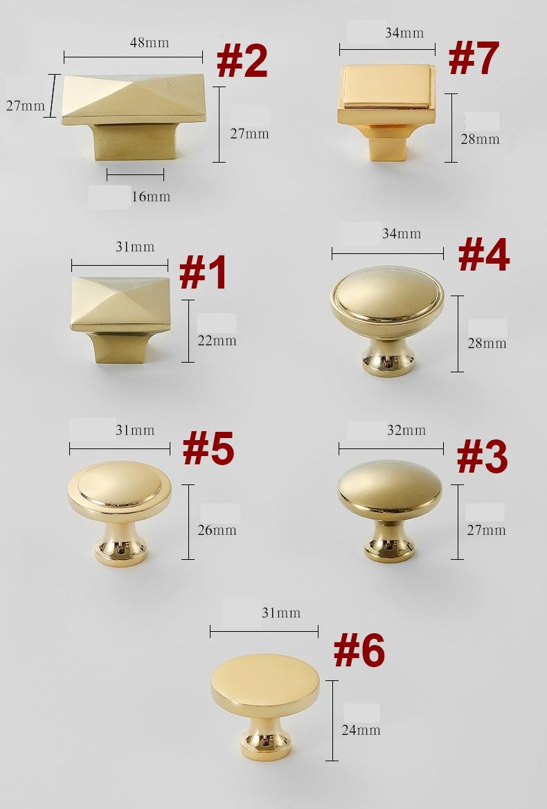 Glossy Gold Solid Brass Cabinet Knobs Pulls Modern Minimalist Drawer Handles for Kitchen Closet Dresser Glamorous Luxury Interior Decor