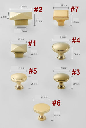 Solid Brass Square Cabinet Pulls & Knobs - Gold Finish for Cabinets - #2 / 1pc
