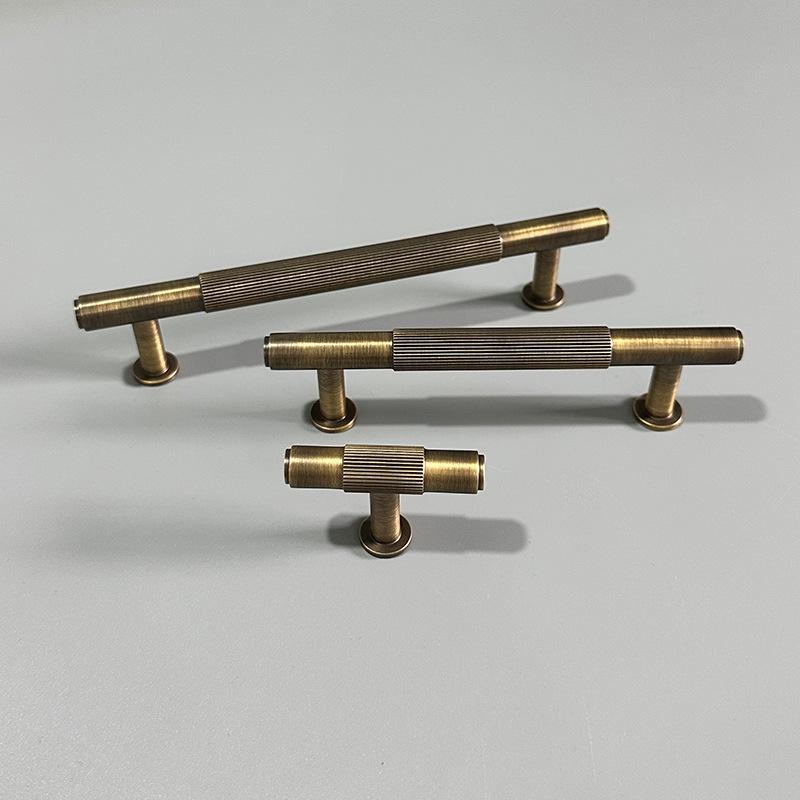 Knurled Solid Brass Cabinet Pull Handles Modern Industrial Drawer Handles Gold Bronze Kitchen Bathroom Cabinets Bedroom Dresser Drawers