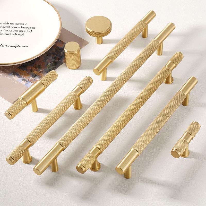 Knurled Solid Brass Cabinet Pull Handles Modern Industrial Drawer Handles Gold Bronze Kitchen Bathroom Cabinets Bedroom Dresser Drawers