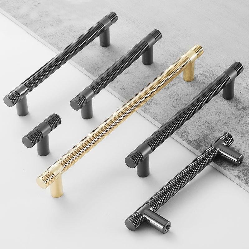 Knurled T Bar Cabinet Solid Brass Pulls Modern Industrial Handles Gold Black Kitchen Dresser Closet Drawers Contemporary Interiors