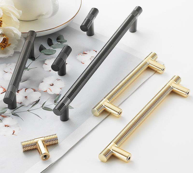 Knurled T Bar Cabinet Solid Brass Pulls Modern Industrial Handles Gold Black Kitchen Dresser Closet Drawers Contemporary Interiors