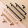 Solid Brass Knurled Cabinet Pulls & Knobs - Black Finish Hardware - Gold - T-Shape / 1pc