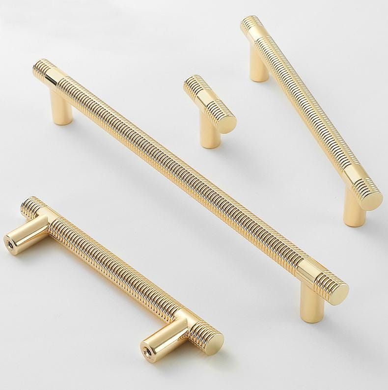Solid Brass Knurled Cabinet Pulls & Knobs - Black Finish Hardware - Gray - 192mm / 1pc