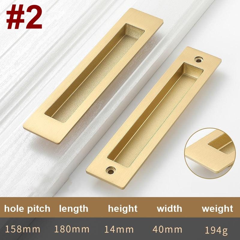 Recessed Cabinet Solid Brass Pulls Modern Vintage Flush Handles in Gold Bronze Black Sliding Doors Drawers Minimalist Furniture