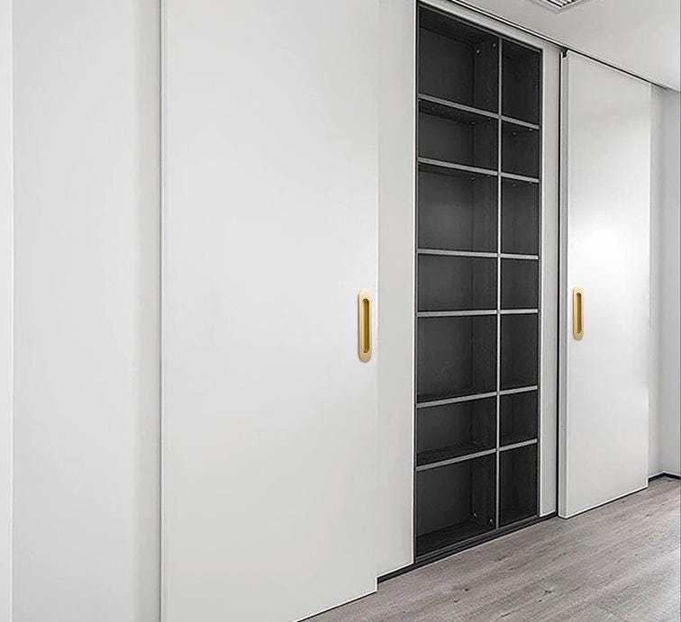 Recessed Cabinet Solid Brass Pulls Modern Vintage Flush Handles in Gold Bronze Black Sliding Doors Drawers Minimalist Furniture