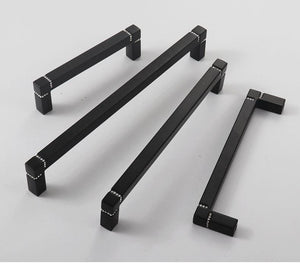 Solid Brass Square Cabinet Pulls & Knobs - Brushed Gold Finish - Black - 128mm / 1pc
