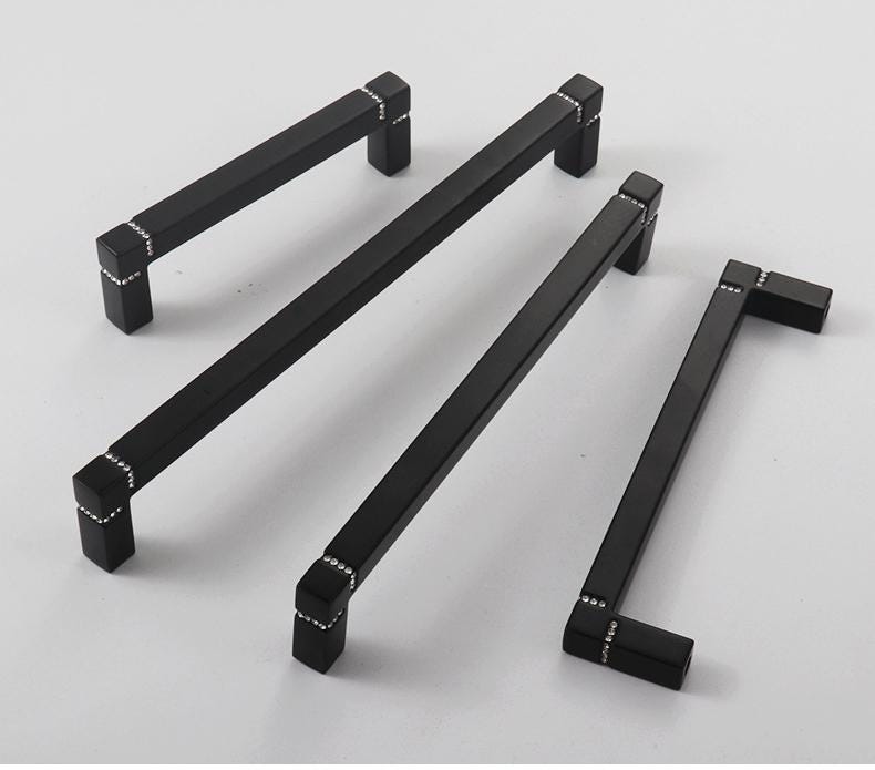Solid Brass Square Cabinet Pulls & Knobs - Brushed Gold Finish - Black - 128mm / 1pc