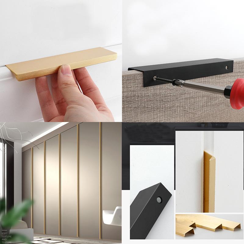 Minimalist Black Edge Pulls Modern Flat Metal Cabinet Handles Kitchen Closet Drawer Furniture Scandinavian Contemporary Style Interior