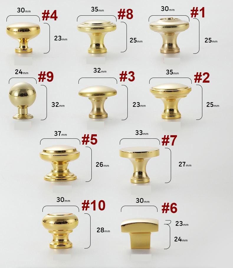Glossy Gold Solid Brass Cabinet Knobs Pulls Modern Classic Handles Kitchen Closet Dresser Closet Glamorous Furniture Polished Finish