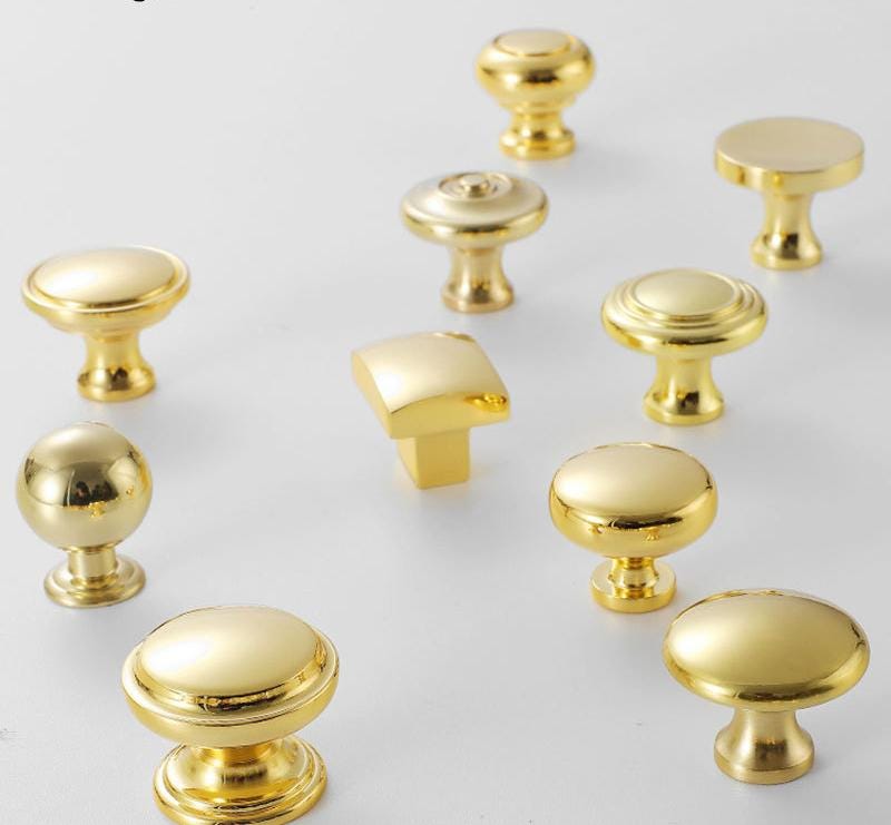 Glossy Gold Solid Brass Cabinet Knobs Pulls Modern Classic Handles Kitchen Closet Dresser Closet Glamorous Furniture Polished Finish
