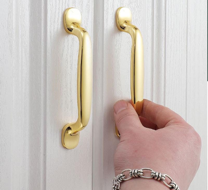 Glossy Gold Solid Brass Cabinet Knobs Pulls Modern Classic Handles Kitchen Closet Dresser Closet Glamorous Furniture Polished Finish