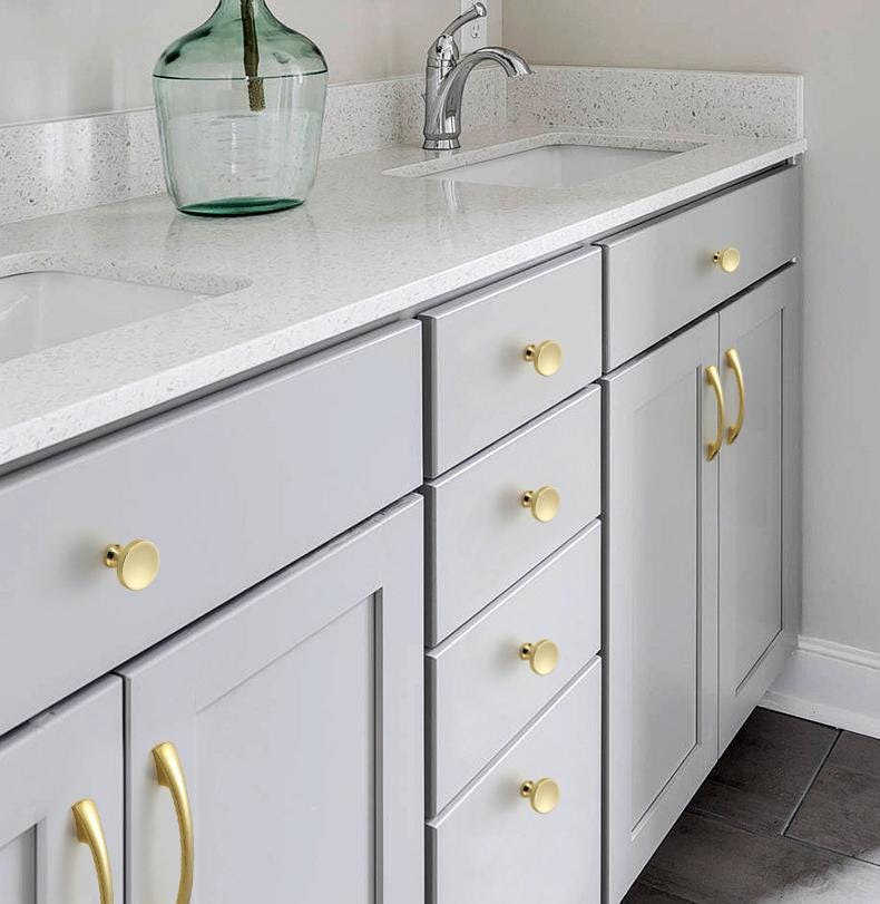 Glossy Gold Solid Brass Cabinet Knobs Pulls Modern Classic Handles Kitchen Closet Dresser Closet Glamorous Furniture Polished Finish