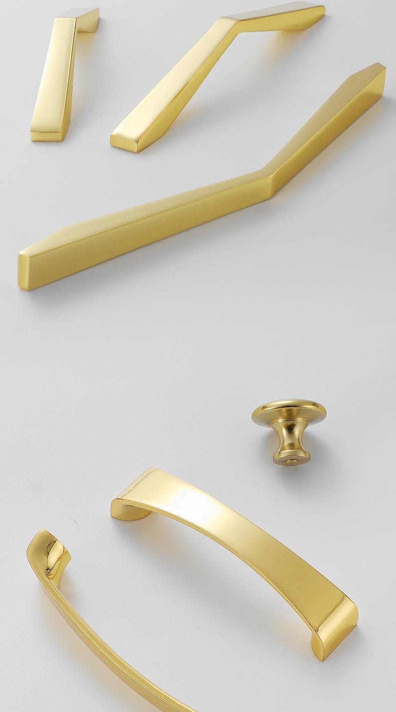 Glossy Gold Solid Brass Cabinet Knobs Pulls Modern Classic Handles Kitchen Closet Dresser Closet Glamorous Furniture Polished Finish