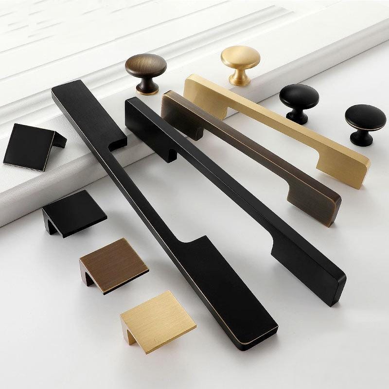 Minimalist Cabinet Solid Brass Knobs Pulls Modern Square Round Handles Black Gold Bronze Kitchen Dresser Closet Drawer Decor