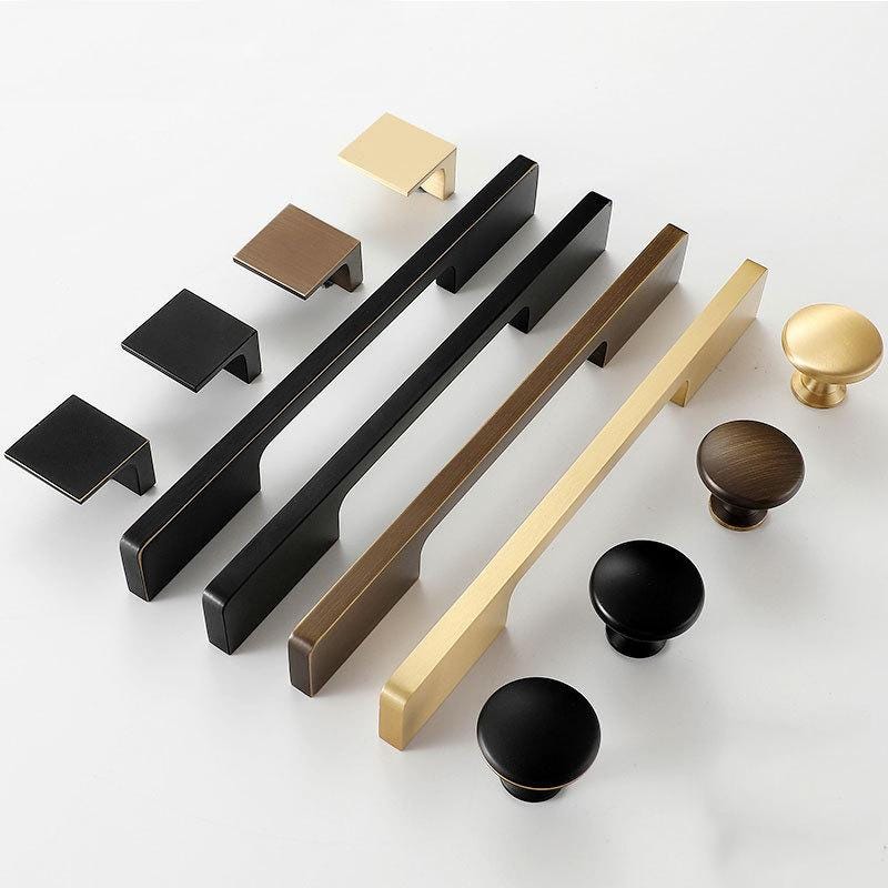 Minimalist Cabinet Solid Brass Knobs Pulls Modern Square Round Handles Black Gold Bronze Kitchen Dresser Closet Drawer Decor