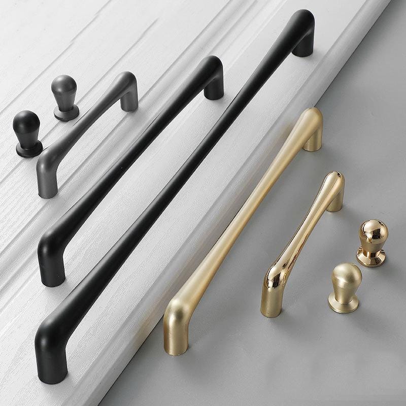 Modern Minimalist Cabinet Pulls Black Gold Matte Solid Brass Drawer Handles Tapered Shape Kitchen Closet Bathroom Vanities Furniture Decor