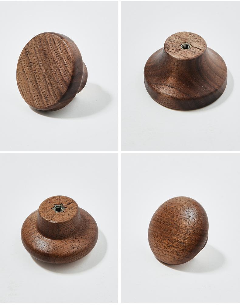 Dark Wood Cabinet Handles Knobs Walnut Pulls Solid Brass Base Scandinavian Japandi Modern Kitchen Bathroom Bedroom Drawer Decor Hardware