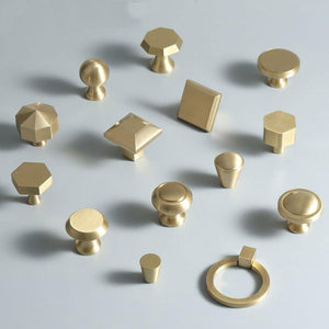 Solid Brass Geometric Cabinet Ring Pulls - Brushed Gold Finish - #4 / 1pc