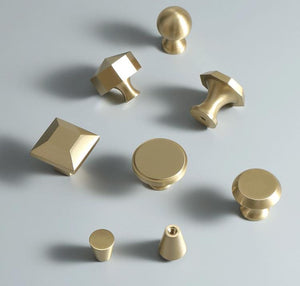 Solid Brass Geometric Cabinet Ring Pulls - Brushed Gold Finish - #6 / 1pc