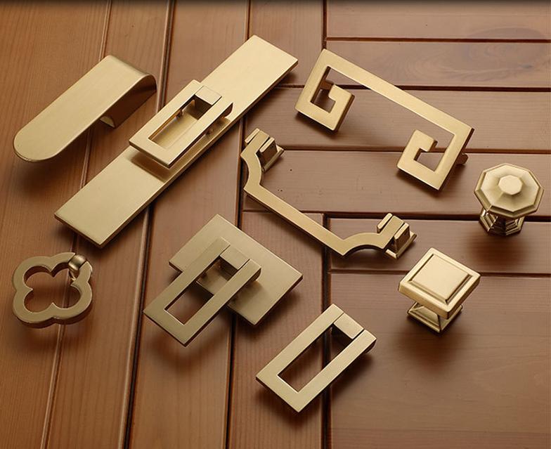 Art Deco Cabinet Solid Brass Pulls Modern Geometric Gold Handles Knobs Luxury Kitchen Closet Dresser Glamorous Furniture Decor