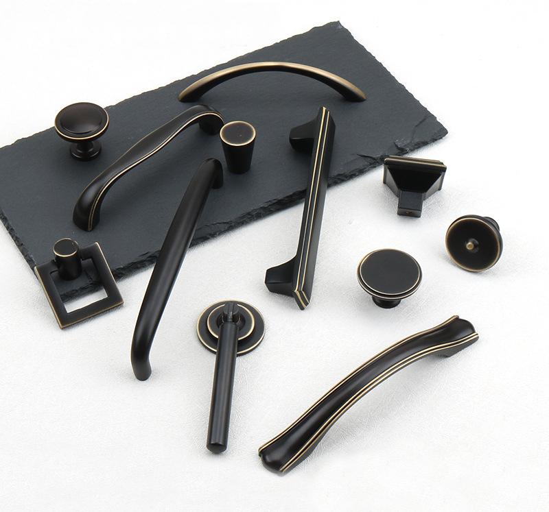 Vintage Black Solid Brass Cabinet Pulls Matte Handles Gold Trim for Kitchen Closet Dresser Modern Classic Industrial Furniture