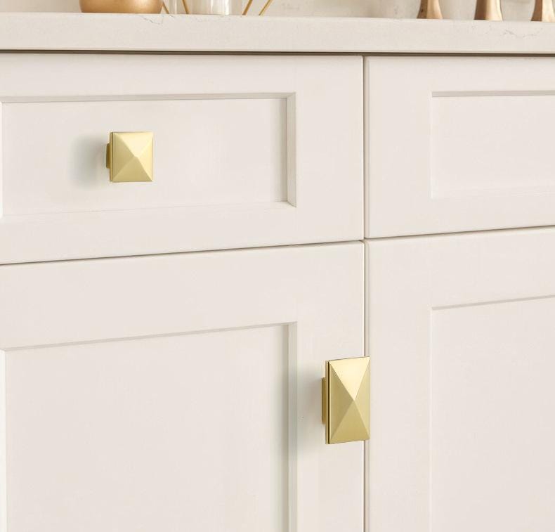 Geometric Pyramid Solid Brass Cabinet Knobs Modern Gold Black Silver Diamond-Shaped Drawer Pulls Kitchen Closet Dresser Furniture