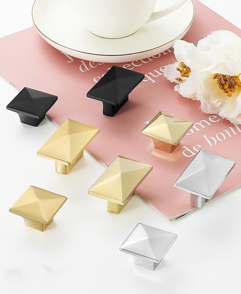 Geometric Pyramid Solid Brass Cabinet Knobs Modern Gold Black Silver Diamond-Shaped Drawer Pulls Kitchen Closet Dresser Furniture