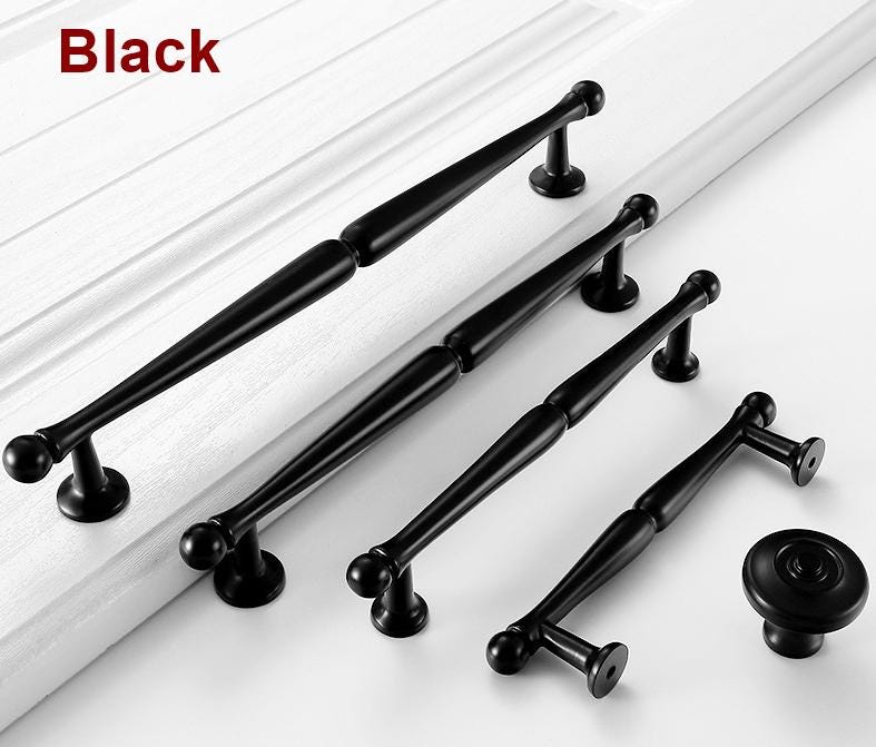 Transitional Cabinet Solid Brass Pulls Modern Vintage Style Knobs Handles Black Bronze Gold Kitchen Dresser Classic Furniture